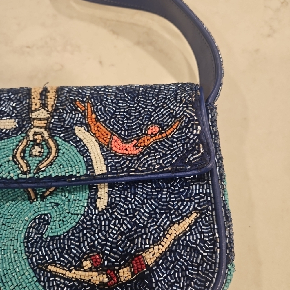 Staud Tommy Bag Beaded Blue Swimmers Shoulder Bag - Picture 3 of 7